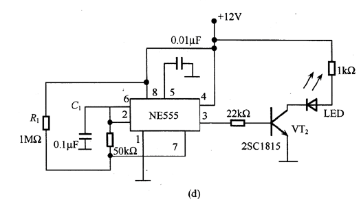 振荡器采用NE555定时器的LED闪光电路图
